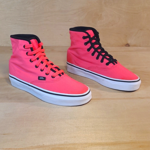 Vans Authentic Women Hi Top Skate Size 6.5 Neon Pink Casual Sneakers - Picture 2 of 10